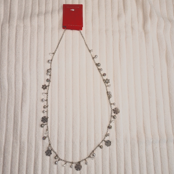 Holiday Lane Silver-Tone Pavé & Imitation Pearl Snowflake 36" Strand Nec… - Picture 1 of 4